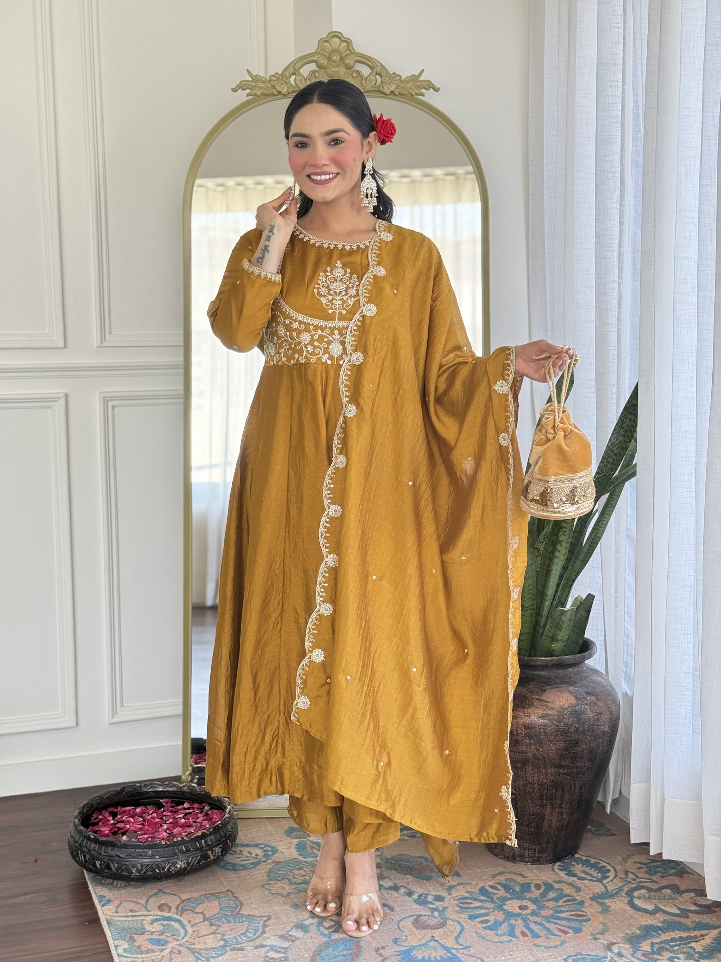 SILK ANARKALI GOWN WITH EMBROIDERY WORK