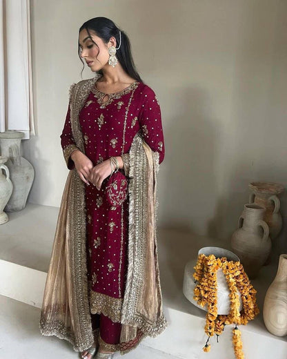 FAUX GEORGETTE KURTI, PENT WITH DUPATTA SET