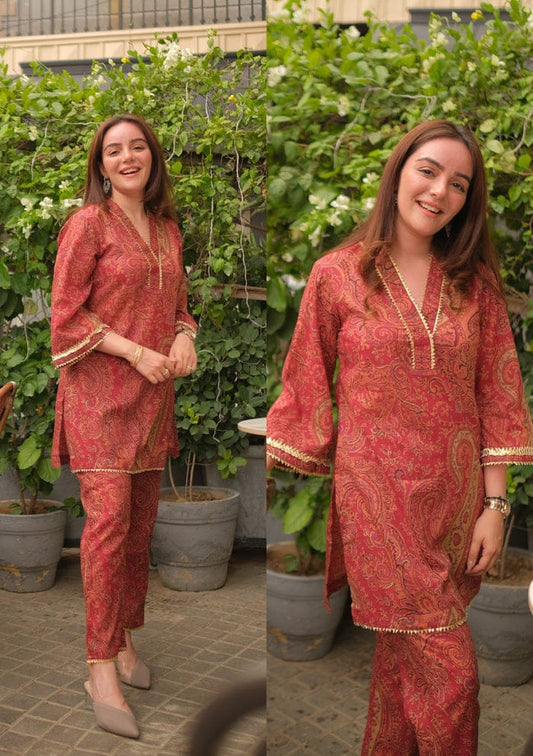 PINK FLOWER PRINTED KURTA PANTS SET