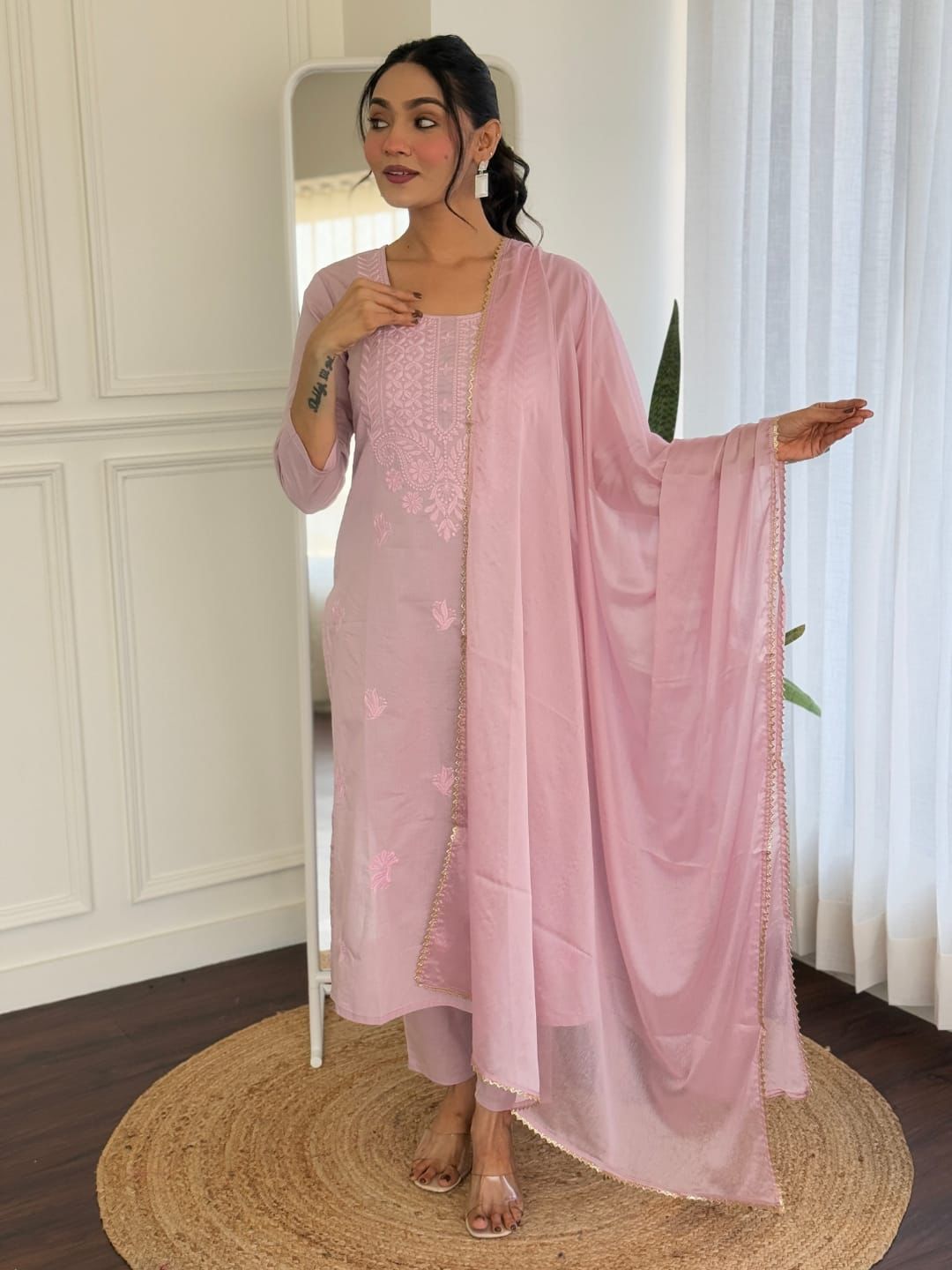 COTTON KURTA SET (PINK , SKY BLUE)