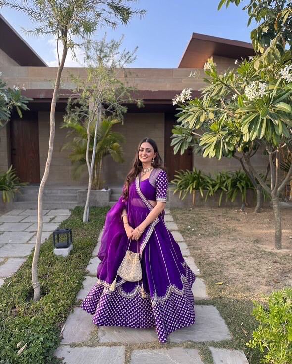 DESIGNER HEAVY EMBROIDERY GEORGETTE LEHENGA  IN PURPLE