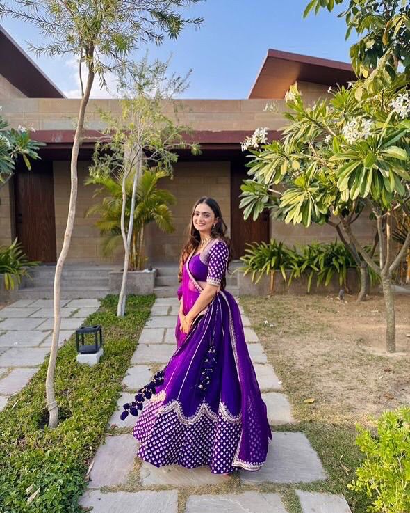 DESIGNER HEAVY EMBROIDERY GEORGETTE LEHENGA  IN PURPLE
