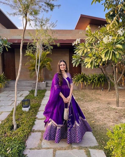 DESIGNER HEAVY EMBROIDERY GEORGETTE LEHENGA  IN PURPLE