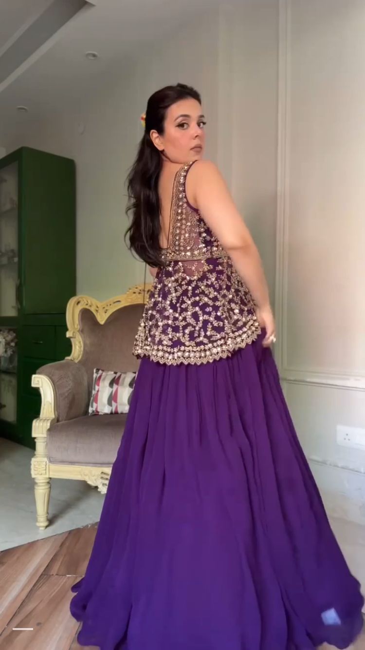 LETEST DESIGNER GEORGETTE LEHENGA  IN PURPLE