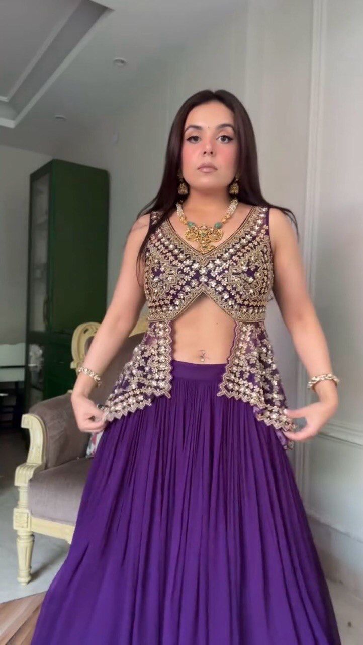 LETEST DESIGNER GEORGETTE LEHENGA  IN PURPLE