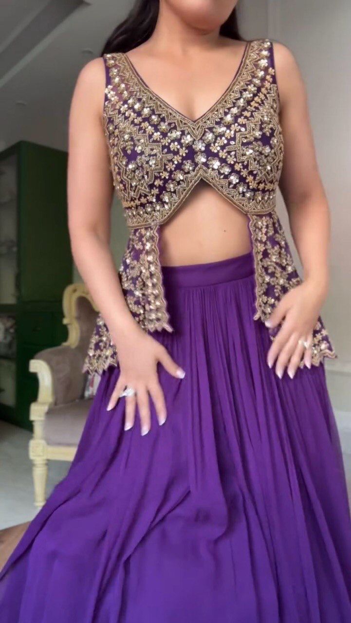 LETEST DESIGNER GEORGETTE LEHENGA  IN PURPLE