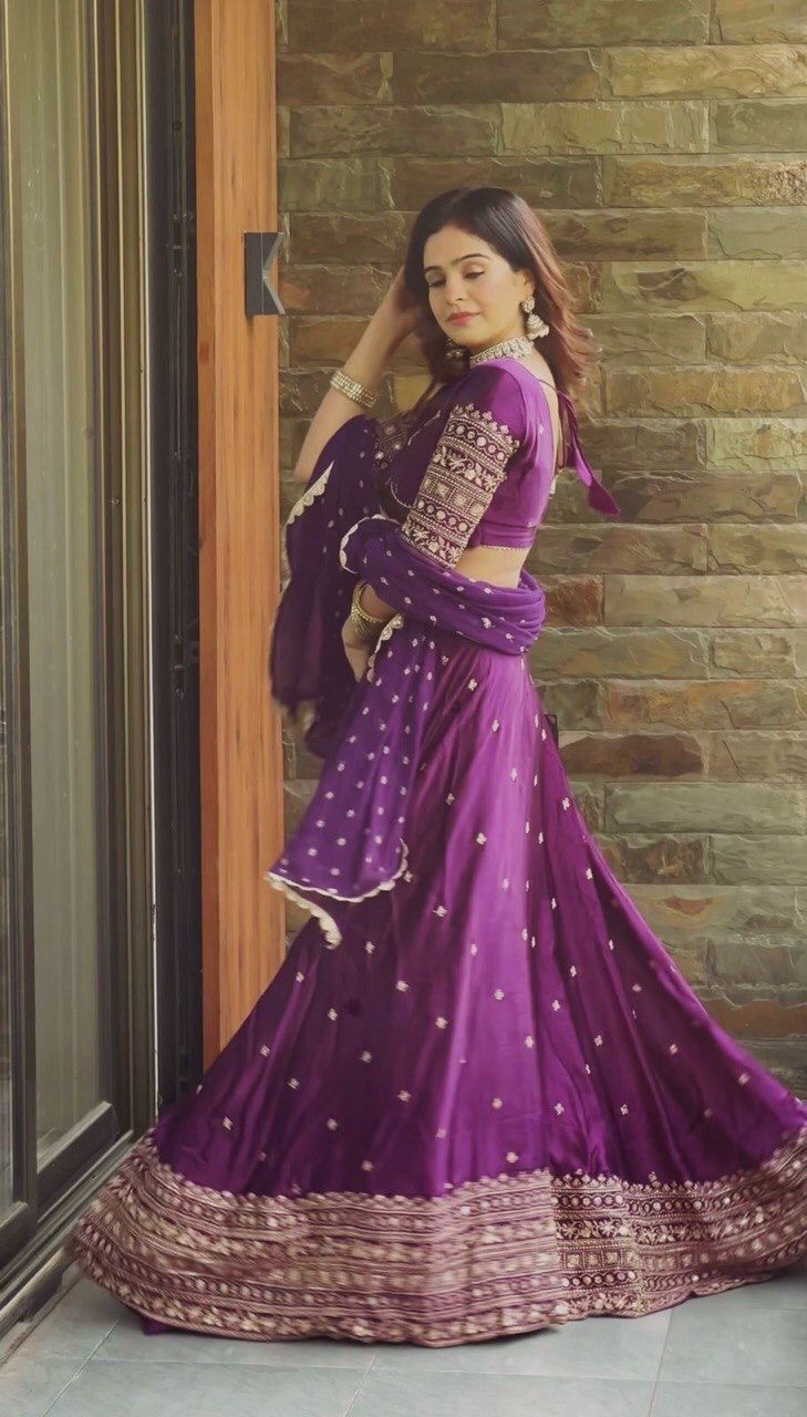 DESIGNER SATIN SILK  LEHENGA  IN PURPLE