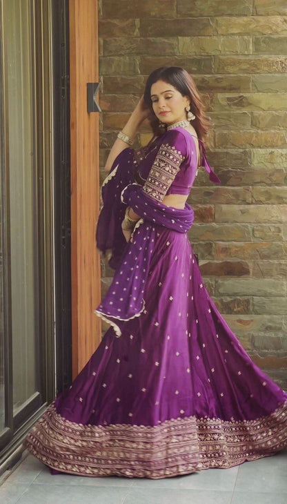 DESIGNER SATIN SILK  LEHENGA  IN PURPLE