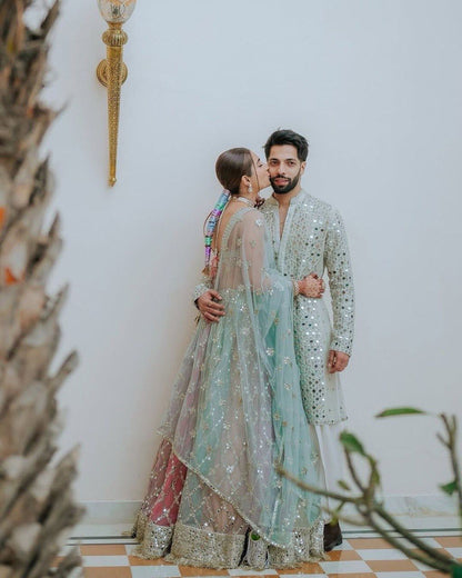 LETEST DESIGNER FAUX GEORGETTE HEAVY LEHENGA IN PISTA COLOUR