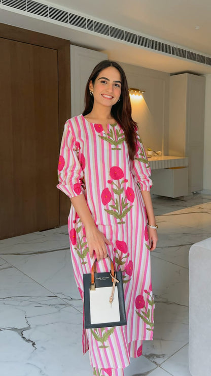 La Rose Hand Block Cotton Printed Co-ord Set