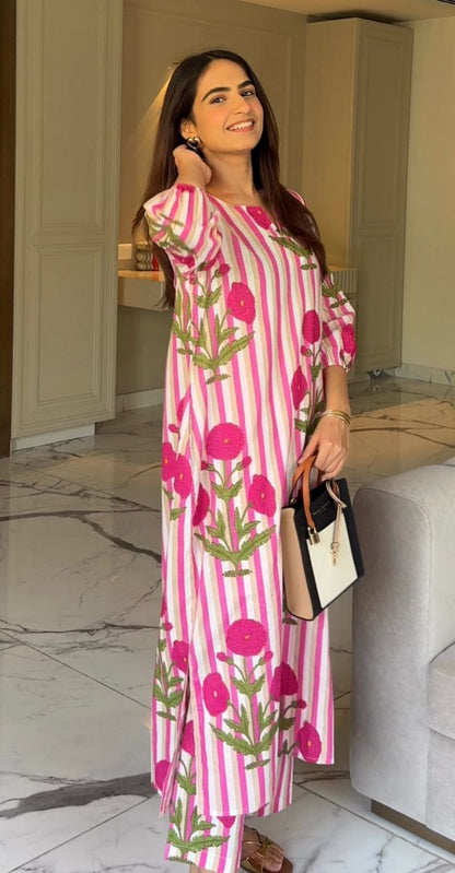 La Rose Hand Block Cotton Printed Co-ord Set