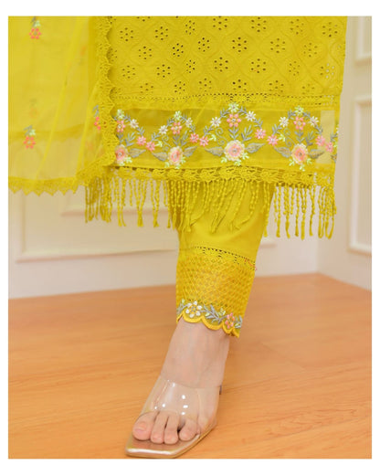 PURE COTTON PAKISTANI SCHIFFI CUTWORK SUIT SET  WITH EMBROIDERY WORK