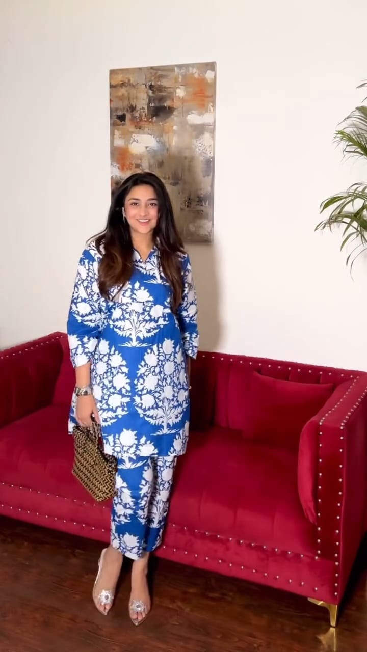 BLUE & WHITE PRINTED CO-ORD SET OF 2