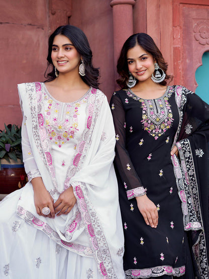 FAUX GEORGETTE SHARARA SUIT SET WITH THREAD SEQUENCE WORK