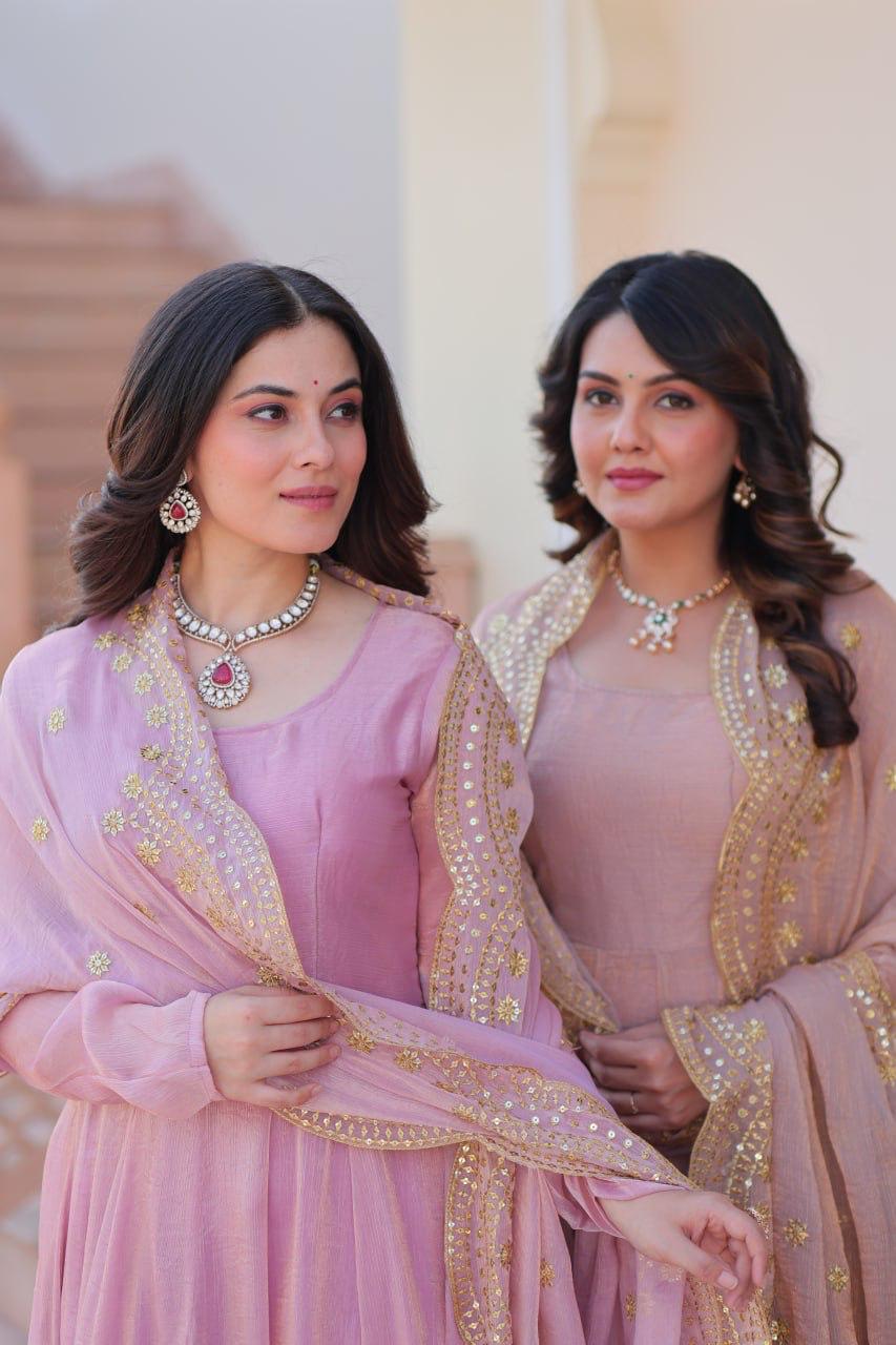 FENDY CHIFFON GOWN WITH SEQUINS MULTI EMBROIDERY WORK DUPATTA