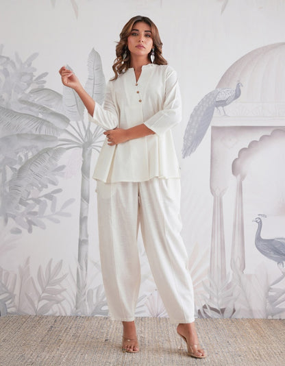 COTTON FLEX SOLID WHITE CO-ORD SET