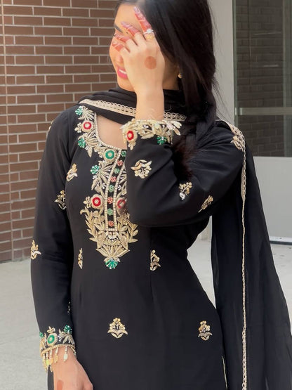 GORGEOUS SHARARA SUIT SET WITH HEAVY CHINNON SILK AND EMBROIDERY SEQUENCE WORK