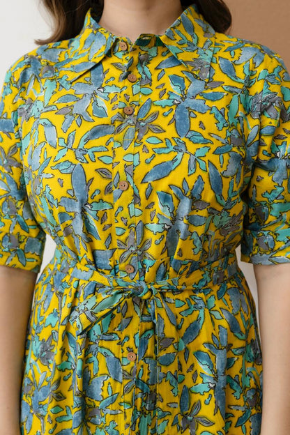 WOMEN COTTON FLORAL PRINTED FIT AND FLARE MIDI DRESS