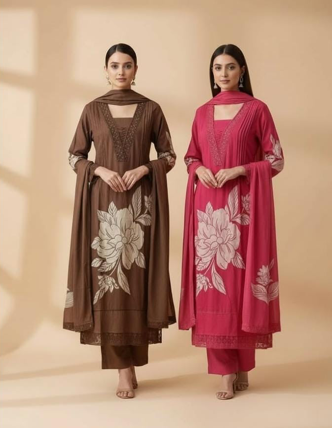COTTON FLOWER PRINT KURTA SET WITH DUPATTA