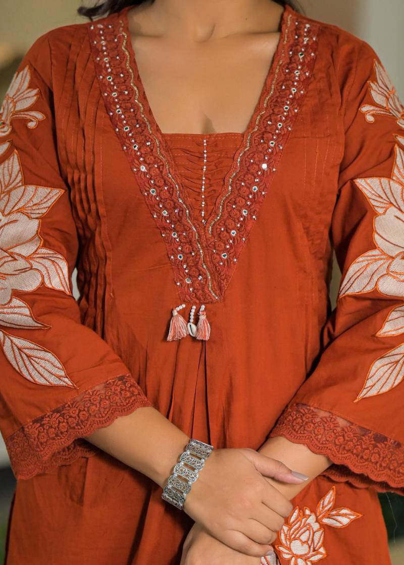 COTTON FLOWER PRINT KURTA SET WITH DUPATTA