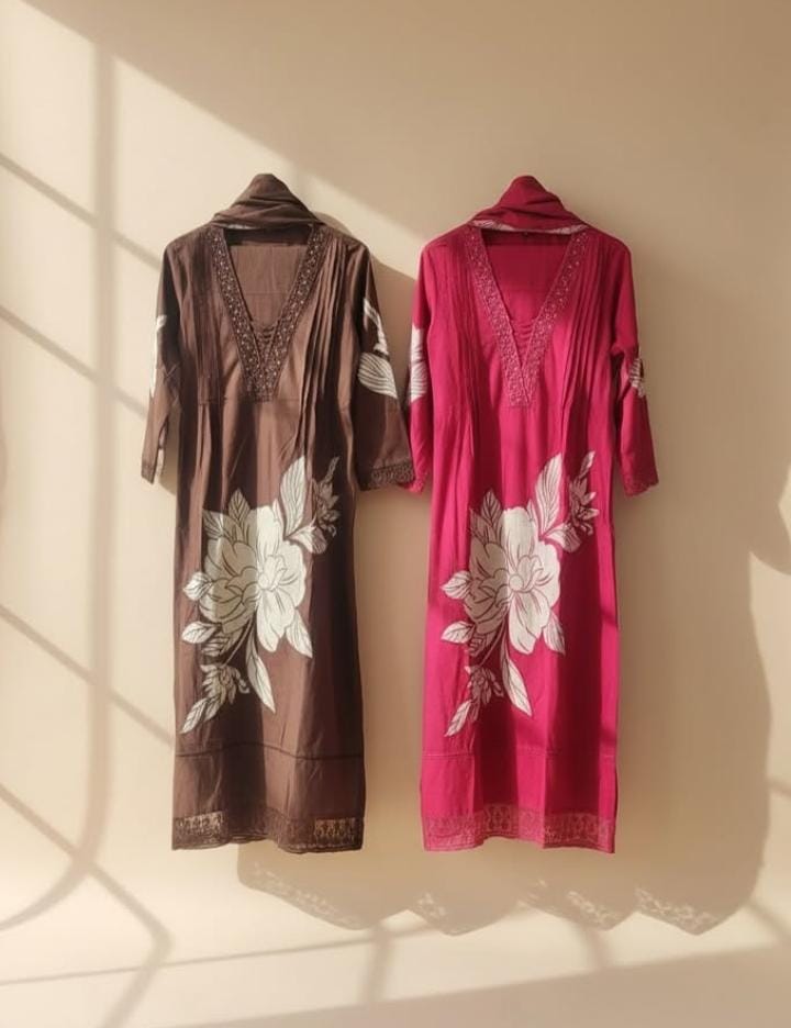 COTTON FLOWER PRINT KURTA SET WITH DUPATTA
