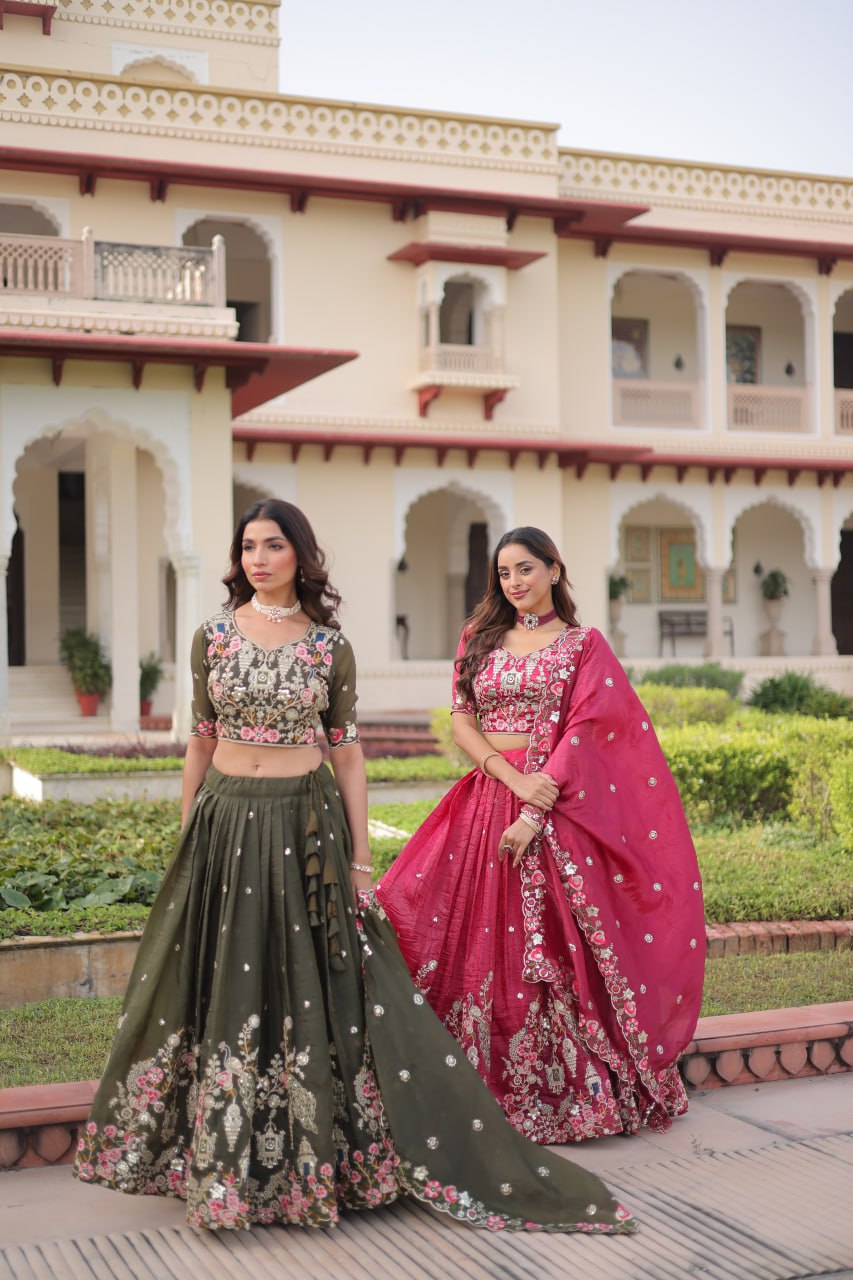 GOLD CRUSH LEHENGA CHOLI WITH SEQUINS ZARI EMBROIDERED DESIGN