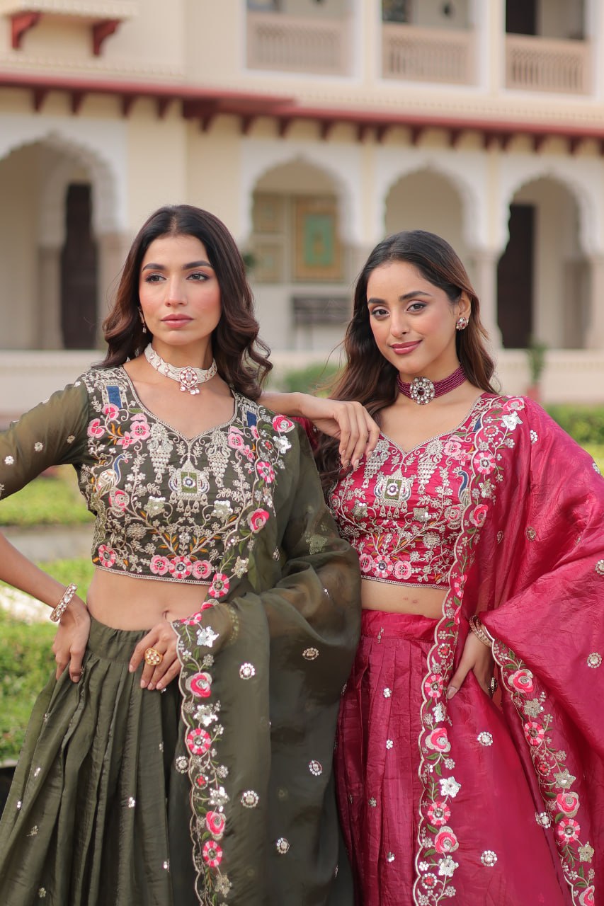 GOLD CRUSH LEHENGA CHOLI WITH SEQUINS ZARI EMBROIDERED DESIGN