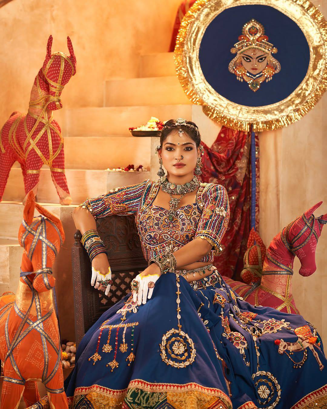 BLUE HIT NAVRATRI DESIGNER MIRROR WORK PRINTED CHANIYA CHOLI