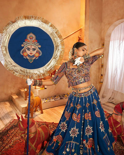 BLUE HIT NAVRATRI DESIGNER MIRROR WORK PRINTED CHANIYA CHOLI
