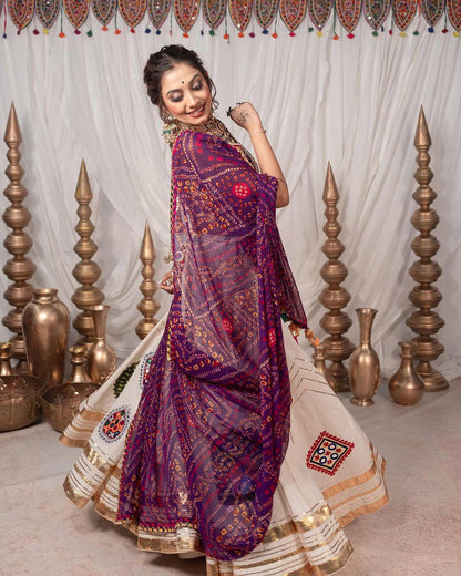 PEACH COLOR NAVRATRI TRENDY HIT PRINTED MIRROR WORK CHANIYA CHOLI