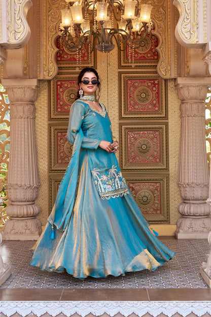 READY TO WEAR INDO WESTERN OUTFIT IN FENDY SILK WITH  BEADS &  SEQUINS WORK