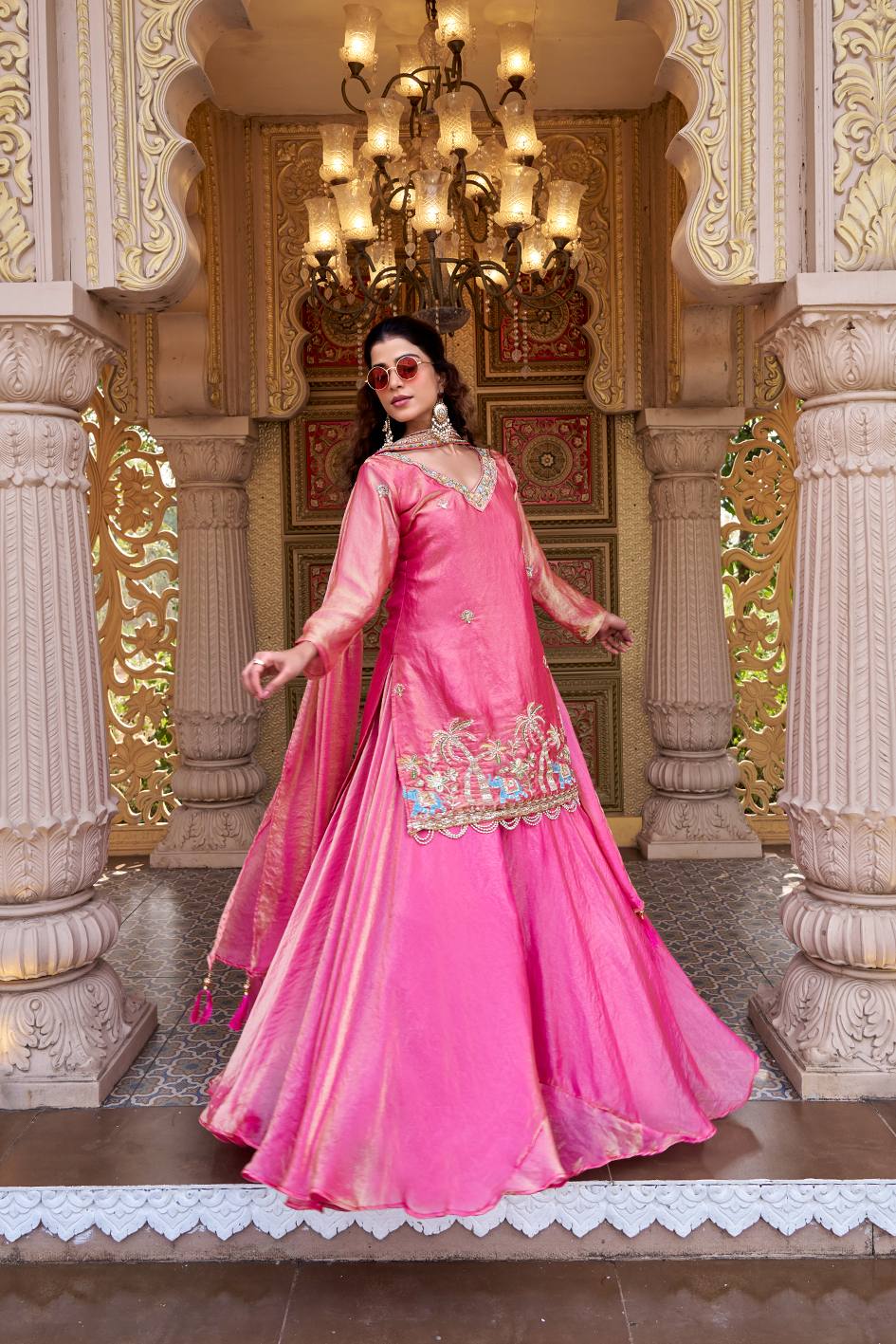 READY TO WEAR INDO WESTERN OUTFIT IN FENDY SILK WITH  BEADS &  SEQUINS WORK