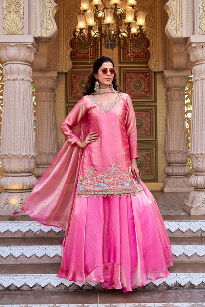 READY TO WEAR INDO WESTERN OUTFIT IN FENDY SILK WITH  BEADS &  SEQUINS WORK