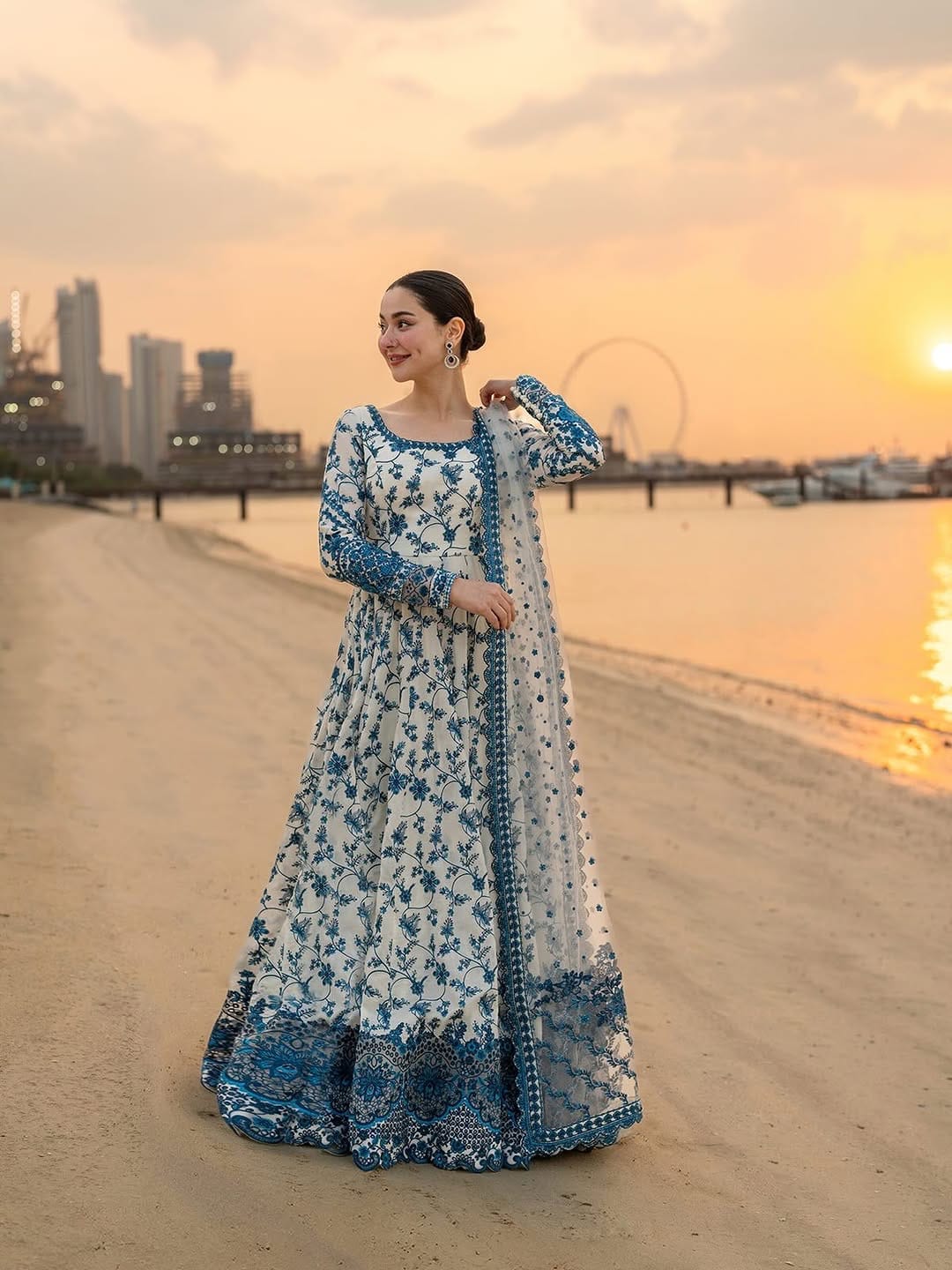 HANIA - LUXURY LAWN WHITE ORGANZA SILK ANARKALI GOWN
