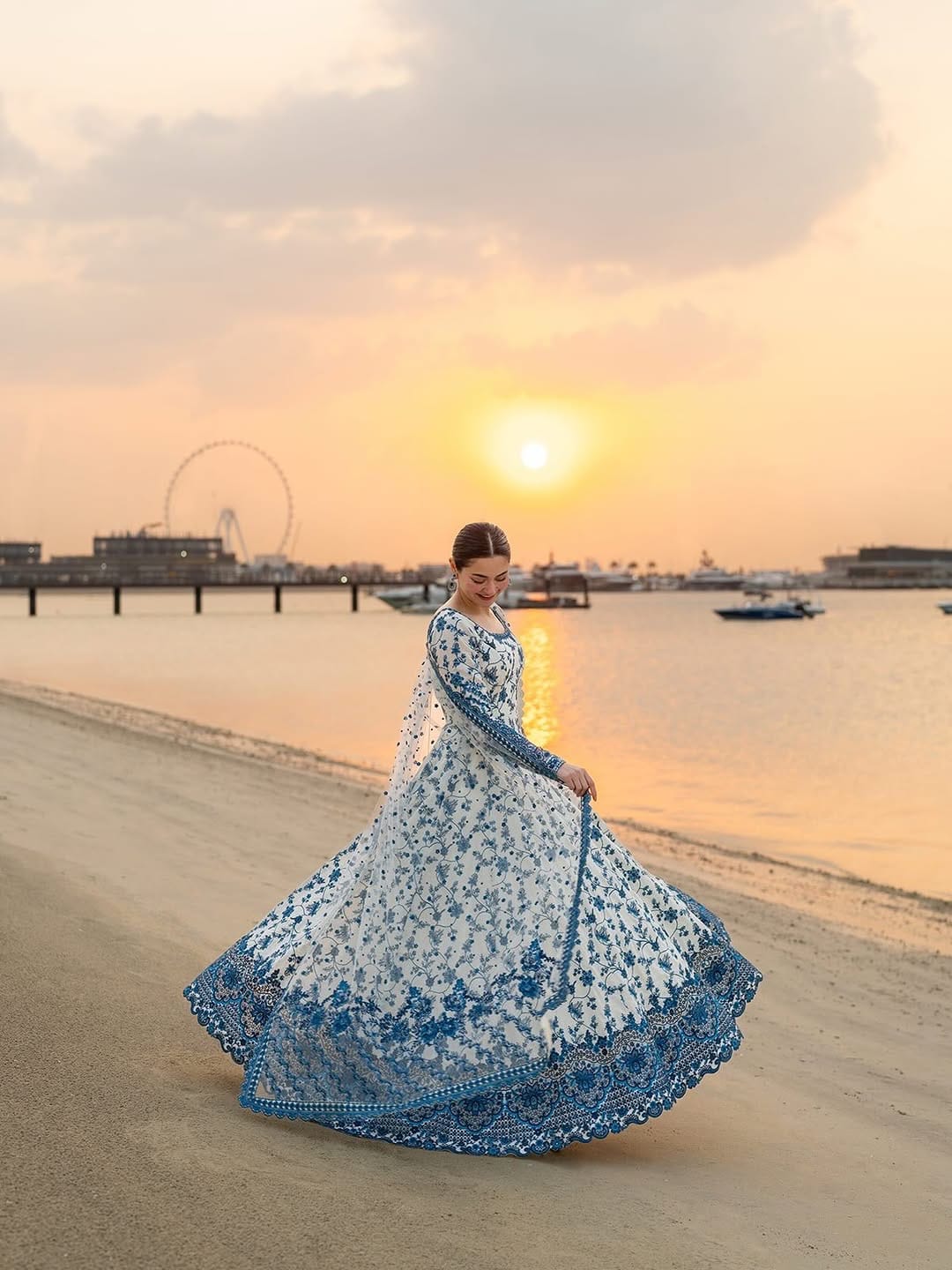 HANIA - LUXURY LAWN WHITE ORGANZA SILK ANARKALI GOWN