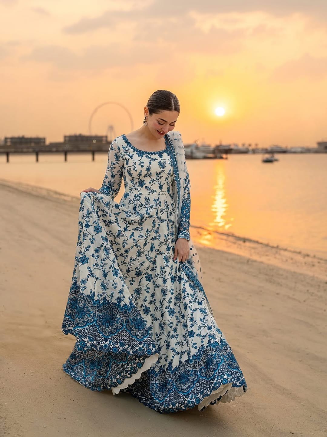 HANIA - LUXURY LAWN WHITE ORGANZA SILK ANARKALI GOWN