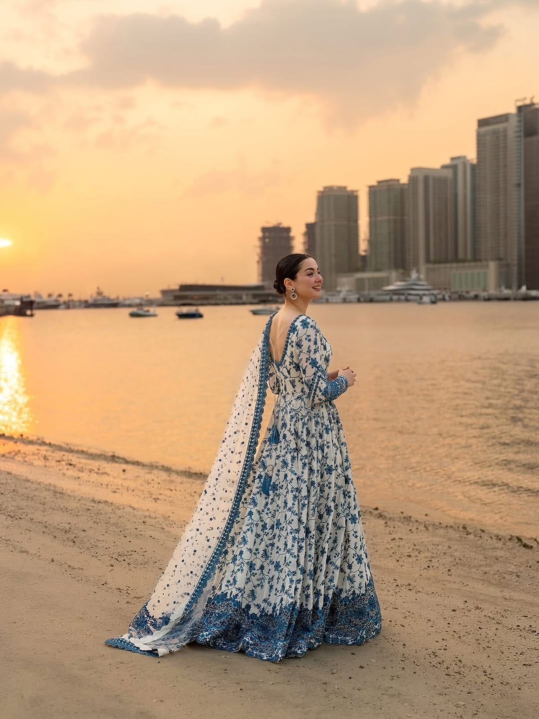 HANIA - LUXURY LAWN WHITE ORGANZA SILK ANARKALI GOWN