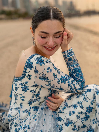 HANIA - LUXURY LAWN WHITE ORGANZA SILK ANARKALI GOWN