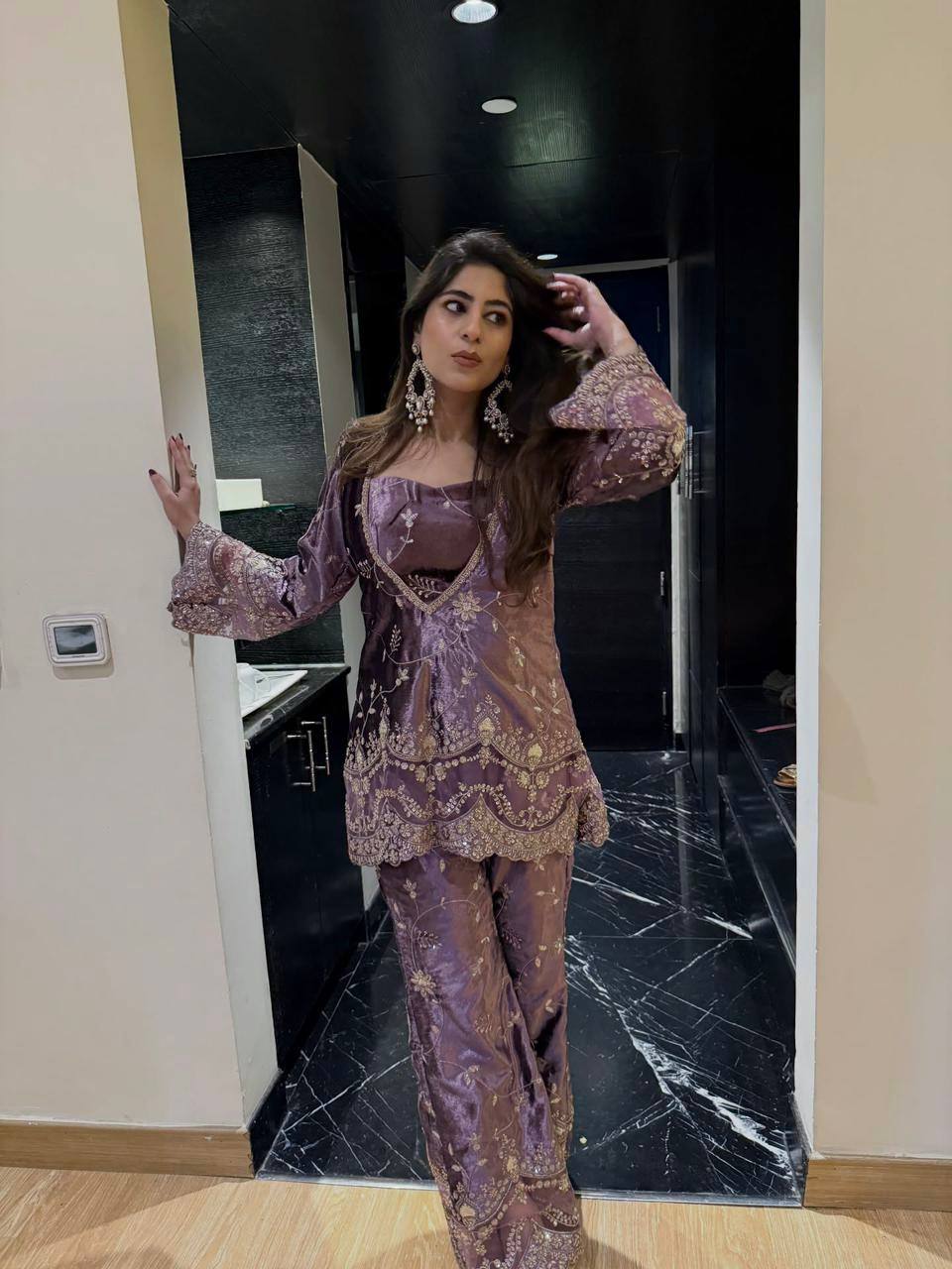 ZAREEN - PURPLE BLOUSE KURTI & PLAZZO SET