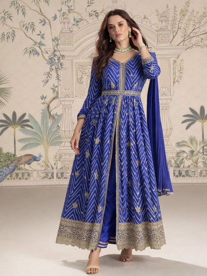 BLUE CHINON SILK SLIT FROCK STYLE ANARKALI GOWN