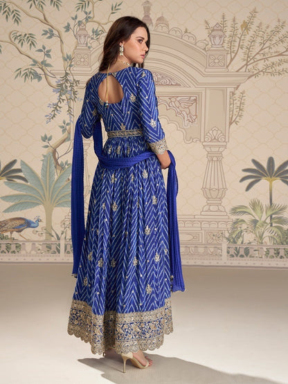 BLUE CHINON SILK SLIT FROCK STYLE ANARKALI GOWN