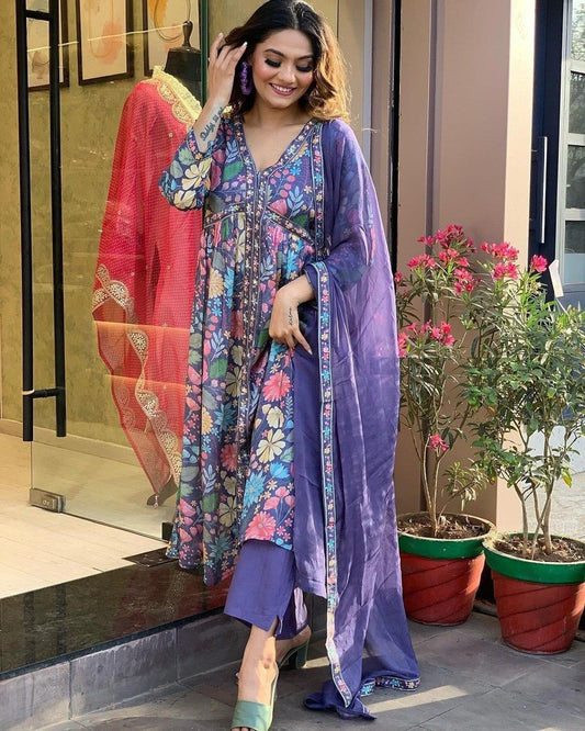 ALIYA-CUT KURTI PANT WITH DUPATTA FOR WOMEN'S
