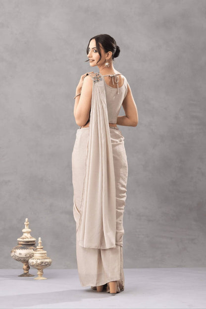 READY TO WEAR DRAPE SAREE WITH EMBROIDERY & DIAMOND WORK