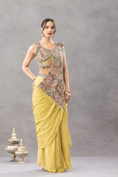 READY TO WEAR DRAPE SAREE WITH EMBROIDERY & DIAMOND WORK