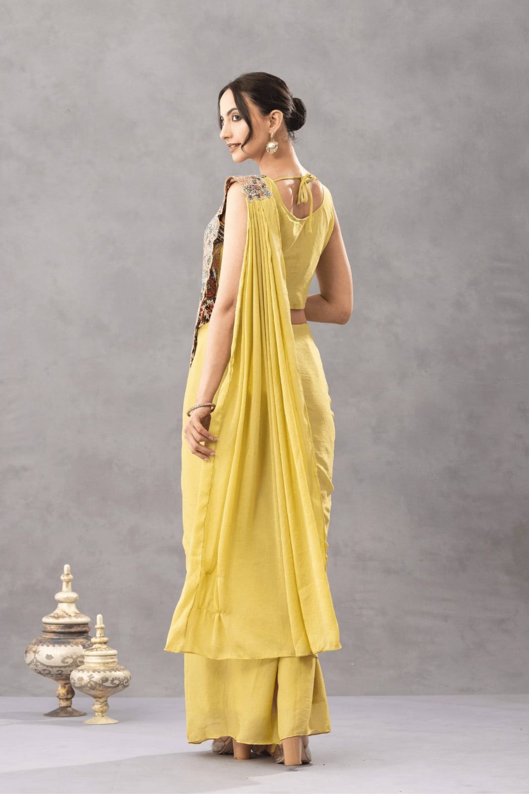 READY TO WEAR DRAPE SAREE WITH EMBROIDERY & DIAMOND WORK