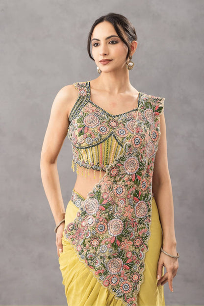 READY TO WEAR DRAPE SAREE WITH EMBROIDERY & DIAMOND WORK