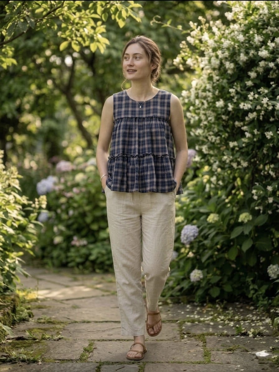 SUMMER WEAR LINEN TOP AND PANT WITH CHECKS PRINT