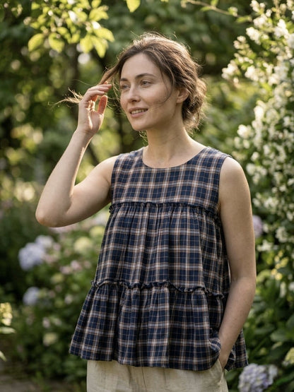 SUMMER WEAR LINEN TOP AND PANT WITH CHECKS PRINT