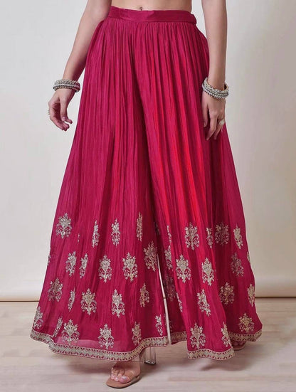 PINK ZARI EMBROIDERED CHINON SHARARA SET WITH DUPATTA