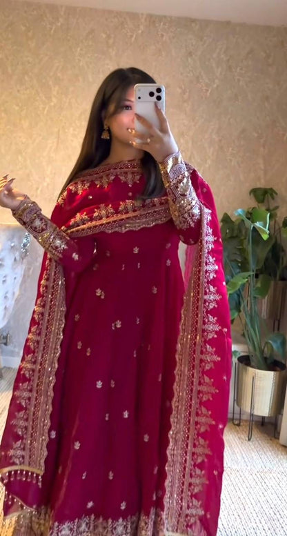 RANI PINK ANARKALI GOWN WITH EMBROIDERY WORK